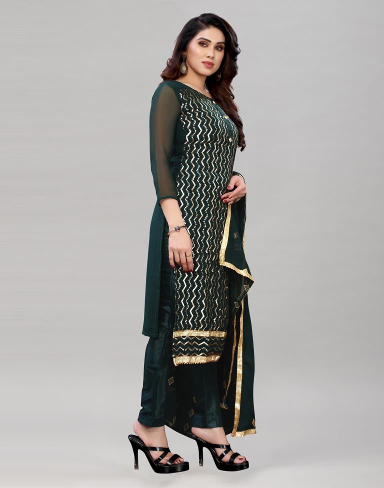 Amazing Dark Green Georgette Sequence Work Unstitched Salwar Suit | Leemboodi