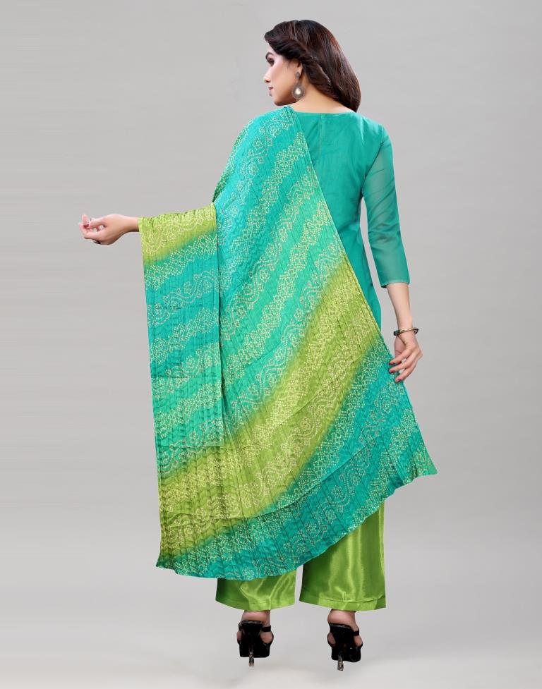 Precious Turquoise Green Cotton Embroidered Unstitched Salwar Suit | Leemboodi