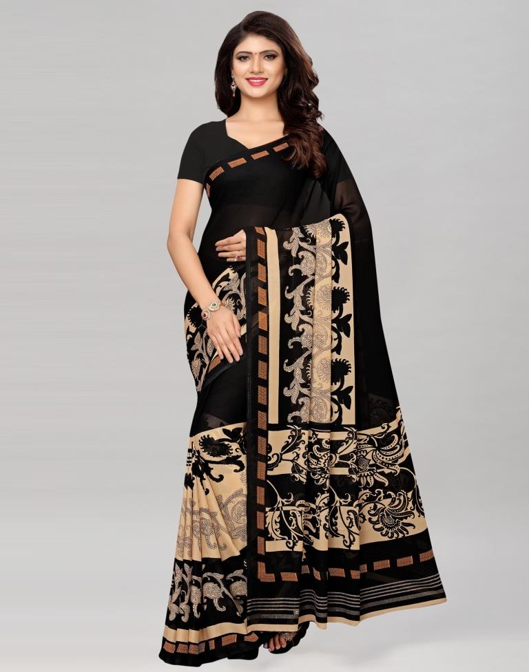 Black Coloured Georgette Printed Casual saree | Leemboodi
