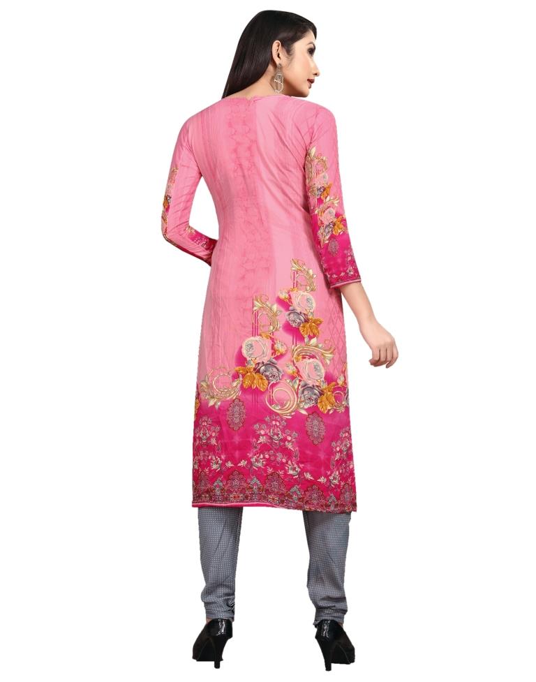 Favourable Watermelon Pink Printed Unstitched Salwar Suit | Leemboodi