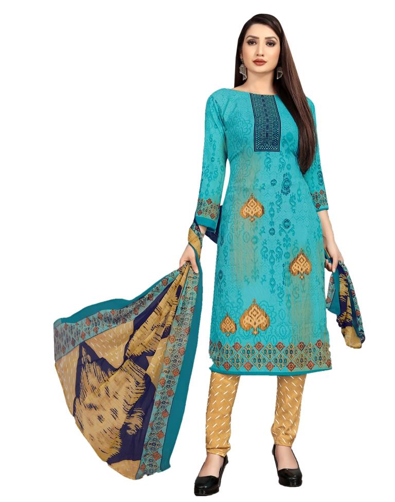 Whimsical Rama Printed Unstitched Salwar Suit | Leemboodi