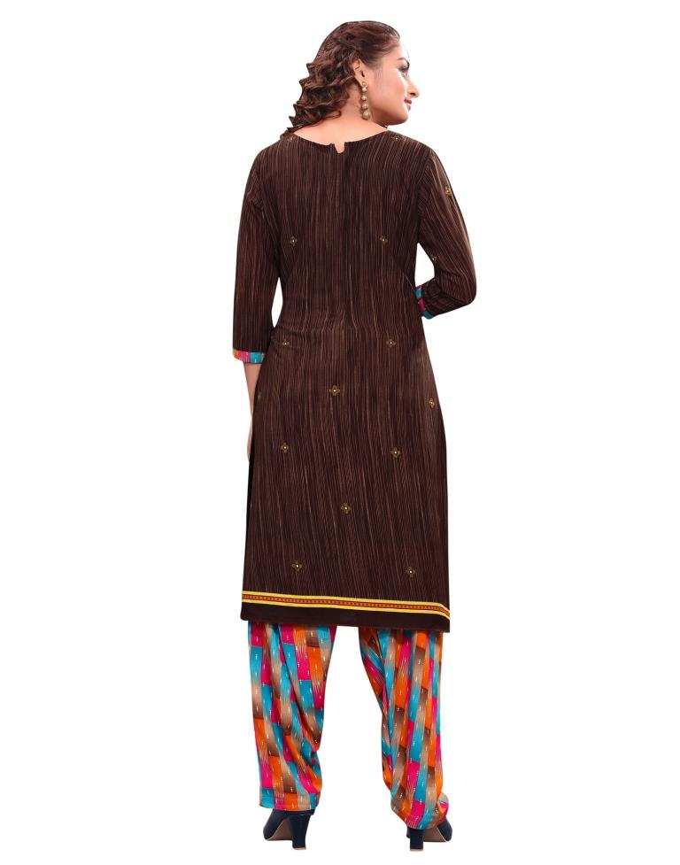 Impressive Brown Printed Unstitched Salwar Suit | Leemboodi