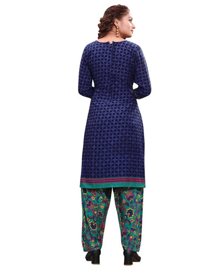 fabulous Navy Blue Printed Unstitched Salwar Suit | Leemboodi