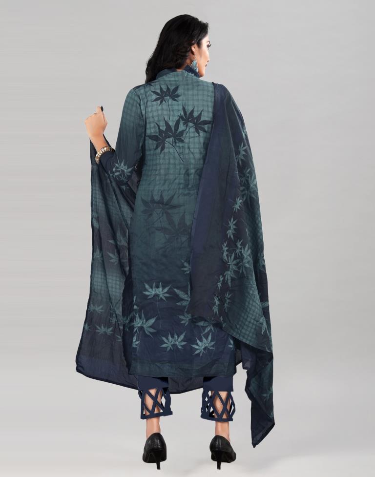 Prussian Blue Cotton Printed Unstitched Salwar Suit | Leemboodi