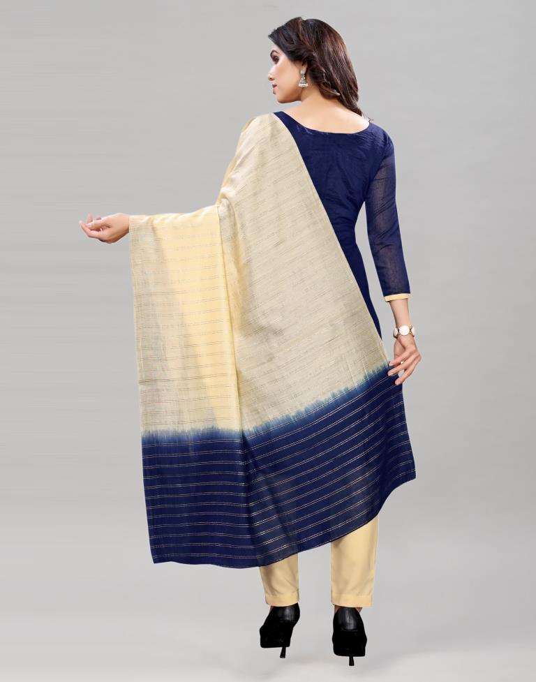 Splendiferous Navy Blue Chanderi Silk Embroidered Unstitched Salwar Suit | Leemboodi