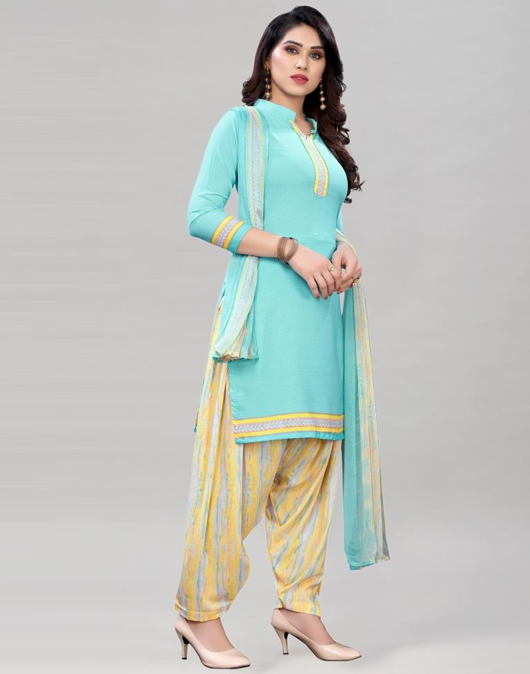 Luscious Light Sky Blue Printed Unstitched Salwar Suit | Leemboodi