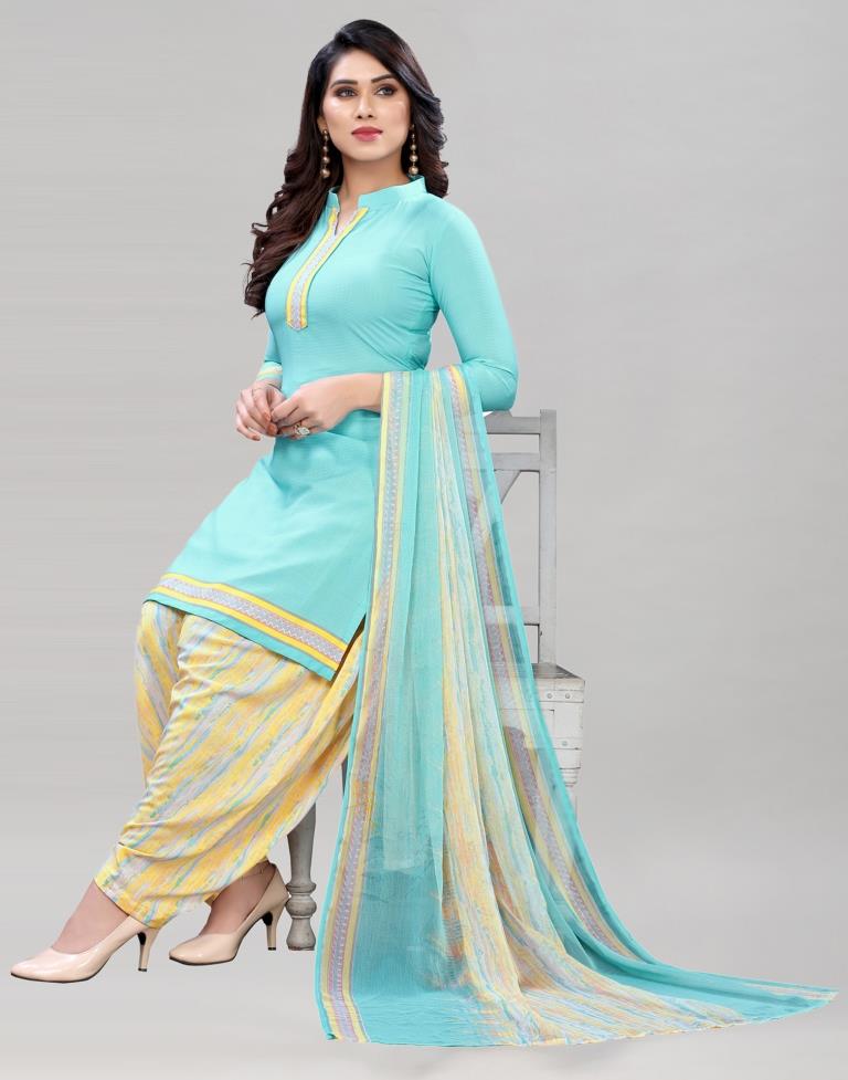 Luscious Light Sky Blue Printed Unstitched Salwar Suit | Leemboodi