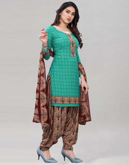 Angellic Turquoise Green Printed Unstitched Salwar Suit | Leemboodi