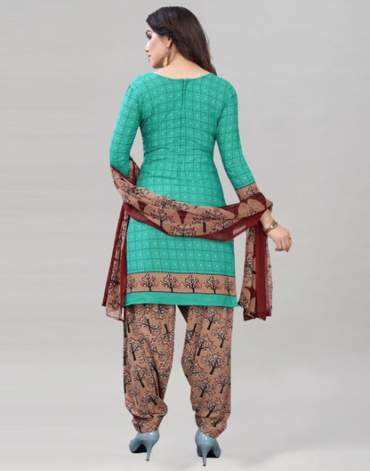 Angellic Turquoise Green Printed Unstitched Salwar Suit | Leemboodi