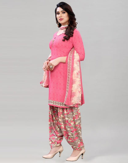 Distinctive Watermelon Pink Printed Unstitched Salwar Suit | Leemboodi