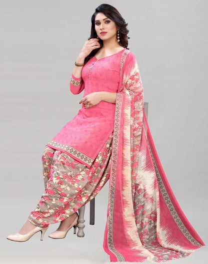 Distinctive Watermelon Pink Printed Unstitched Salwar Suit | Leemboodi