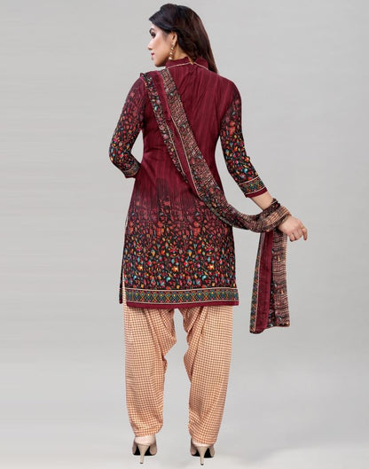 Ambitious Maroon Printed Unstitched Salwar Suit | Leemboodi