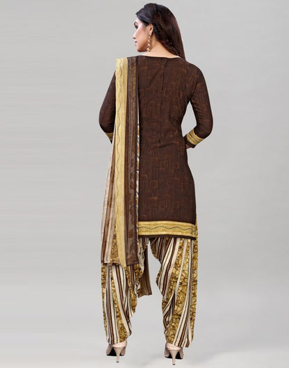 Astounding Dark Brown Printed Unstitched Salwar Suit | Leemboodi