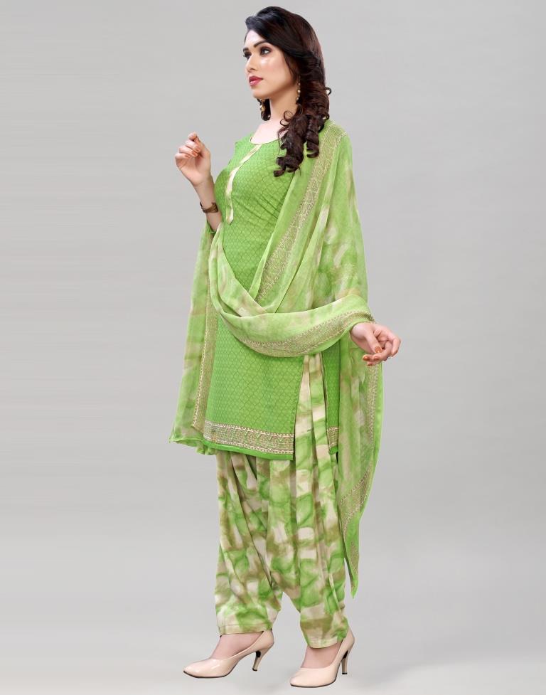 Buy Parrot Green Designer Party Wear Cotton Silk Salwar Suit | Palazzo  Salwar Suits