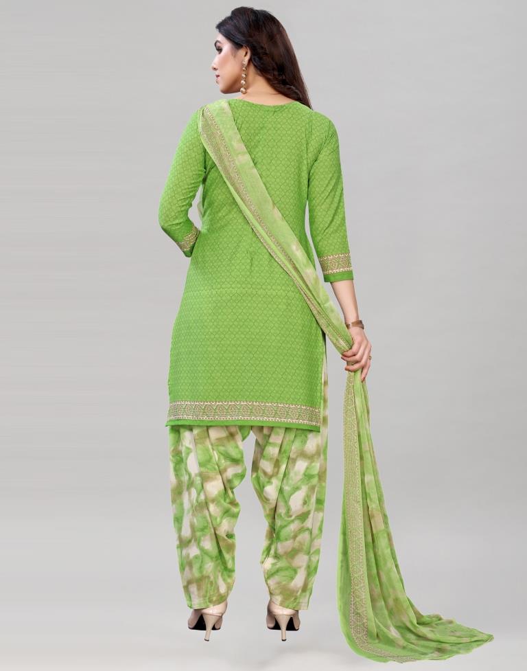 Dreamy Parrot Green Printed Unstitched Salwar Suit | Leemboodi