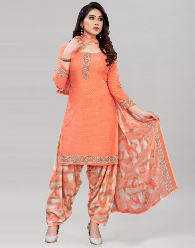 Divine Peach Printed Unstitched Salwar Suit | Leemboodi