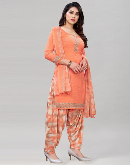 Divine Peach Printed Unstitched Salwar Suit | Leemboodi