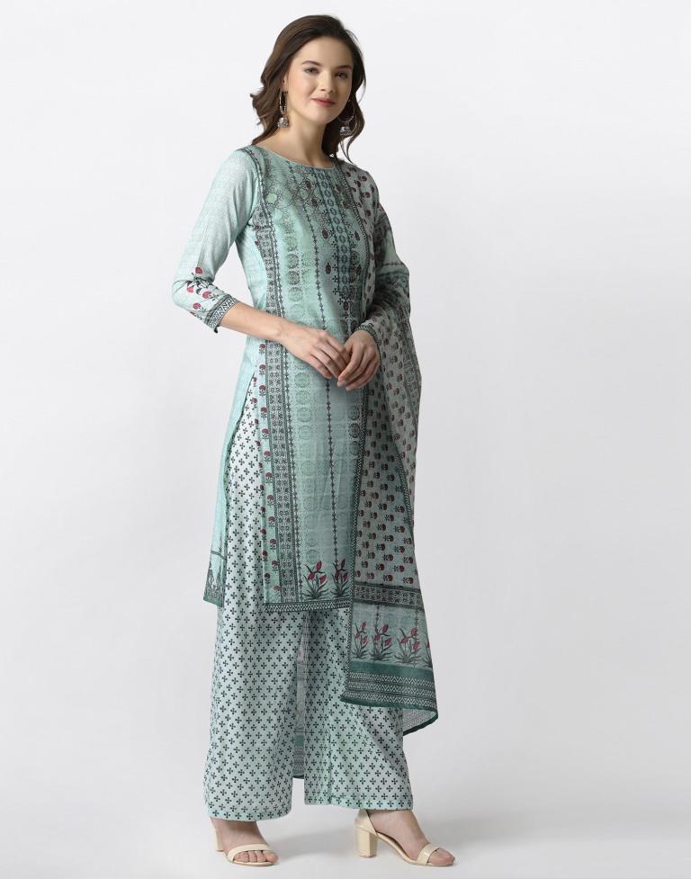 Adorable Pista Green Cotton Printed Unstitched Salwar Suit | Leemboodi