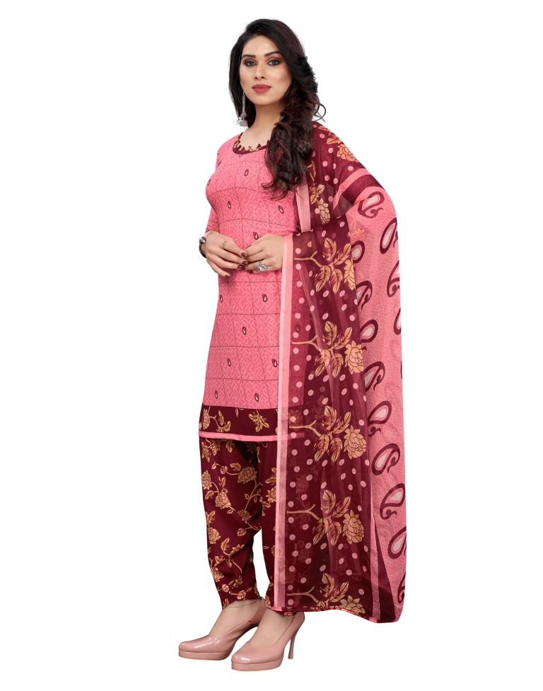 Dashing Rose Pink Printed Unstitched Salwar Suit | Leemboodi