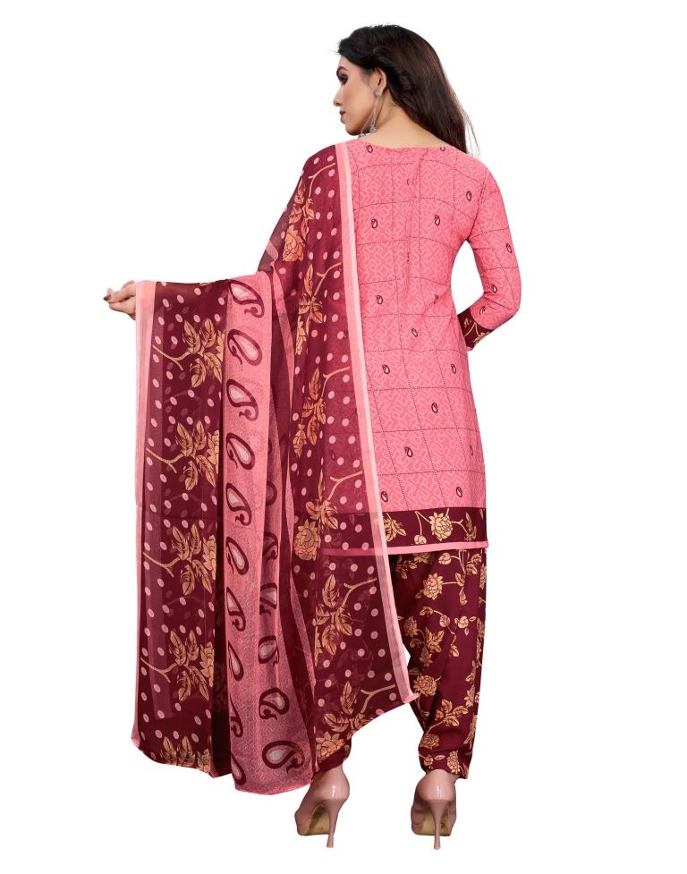Dashing Rose Pink Printed Unstitched Salwar Suit | Leemboodi