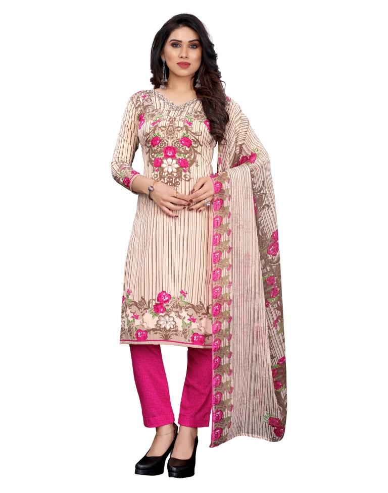 Trendy Cream Printed Unstitched Salwar Suit | Leemboodi