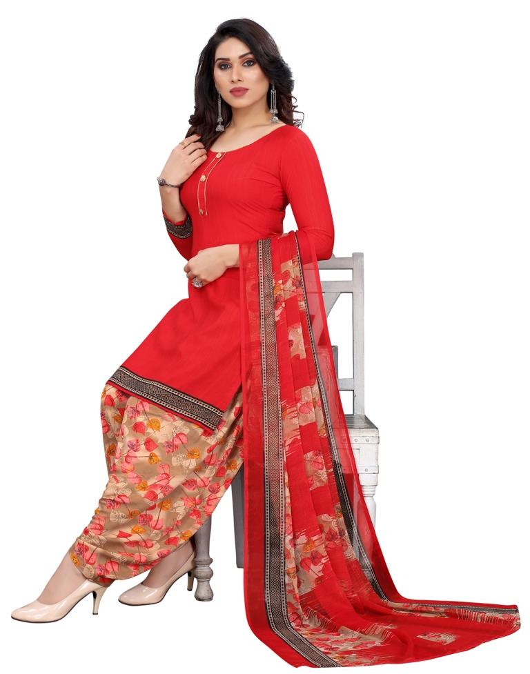 Awesome Red Printed Unstitched Salwar Suit | Leemboodi