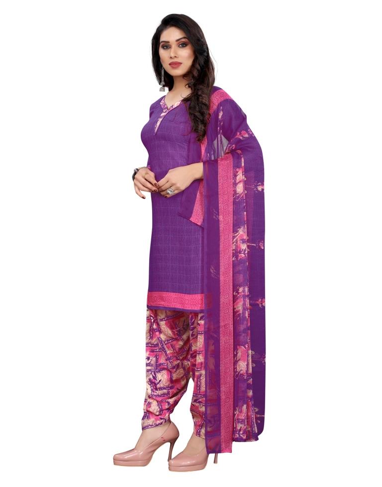 Dynamic Violet Printed Unstitched Salwar Suit | Leemboodi