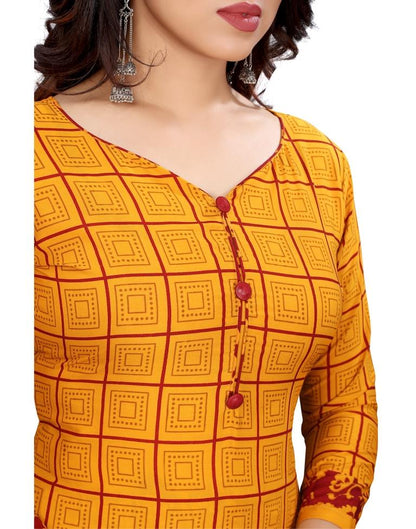 Outstanding Turmeric Yellow Printed Unstitched Salwar Suit | Leemboodi