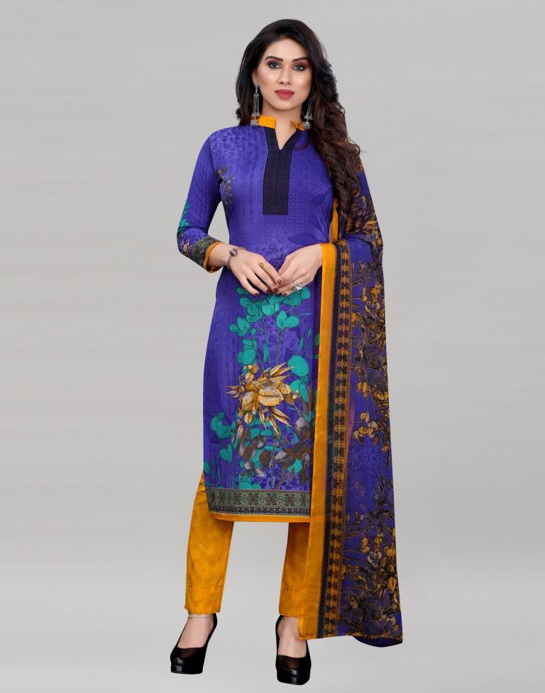 Enigmatic Purple Printed Unstitched Salwar Suit | Leemboodi