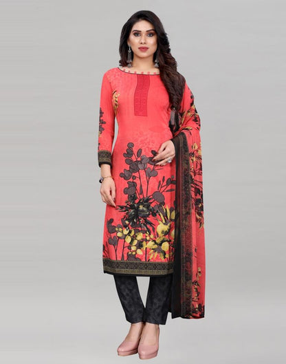 Affluent Watermelon Pink Printed Unstitched Salwar Suit | Leemboodi