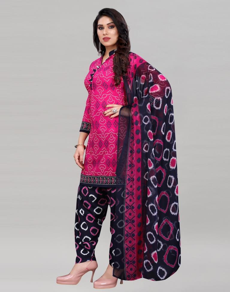 Contemporary Hot Pink Bandhani Printed Unstitched Salwar Suit | Leemboodi