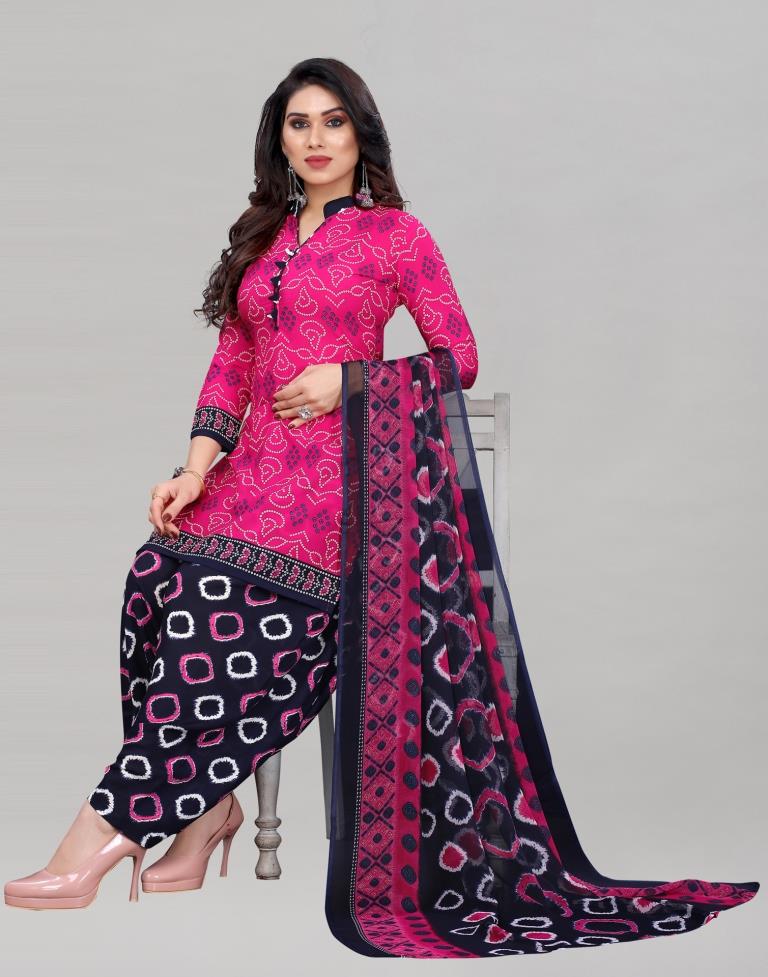 Contemporary Hot Pink Bandhani Printed Unstitched Salwar Suit | Leemboodi