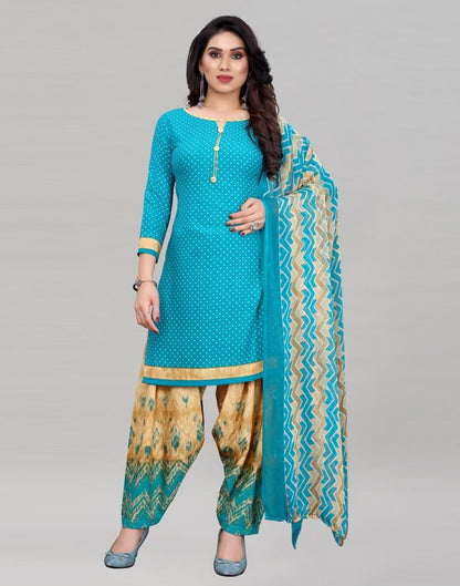 Creative Rama Blue Printed Unstitched Salwar Suit | Leemboodi