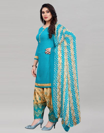 Creative Rama Blue Printed Unstitched Salwar Suit | Leemboodi