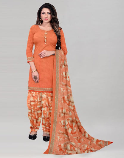 Enticing Light Orange Printed Unstitched Salwar Suit | Leemboodi