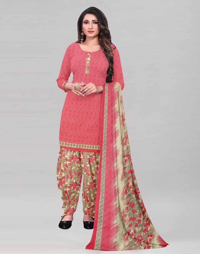 Ethereal Watermelon Pink Printed Unstitched Salwar Suit | Leemboodi