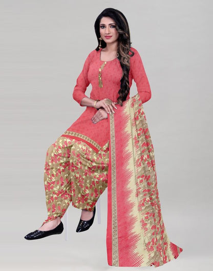 Ethereal Watermelon Pink Printed Unstitched Salwar Suit | Leemboodi