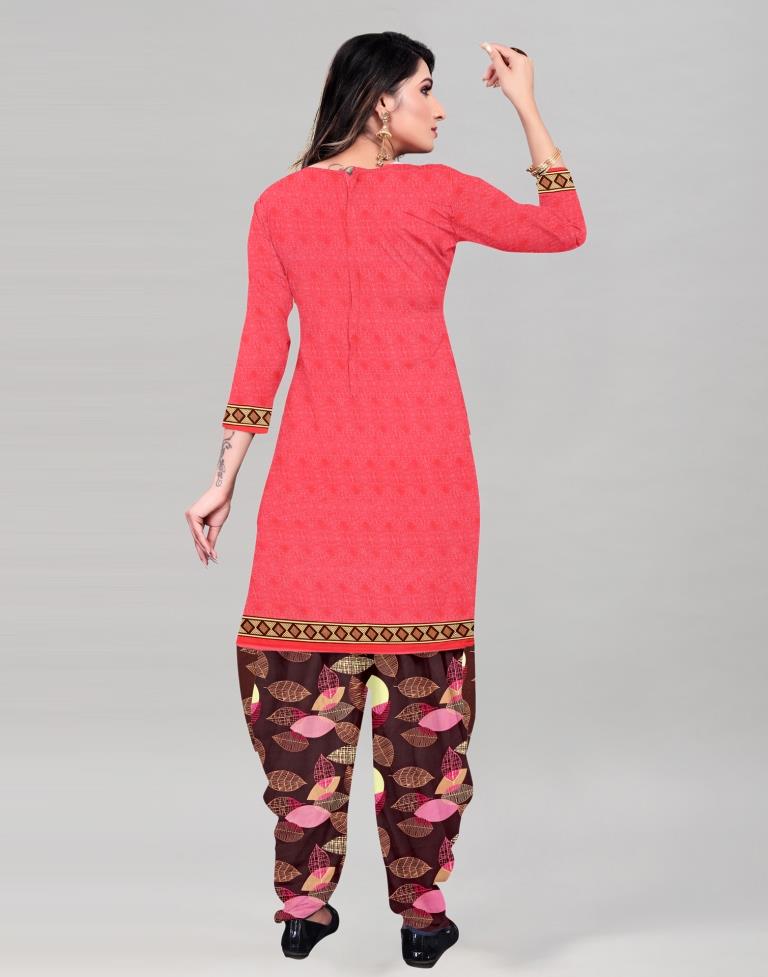 Vintage Watermelon Pink Printed Unstitched Salwar Suit | Leemboodi