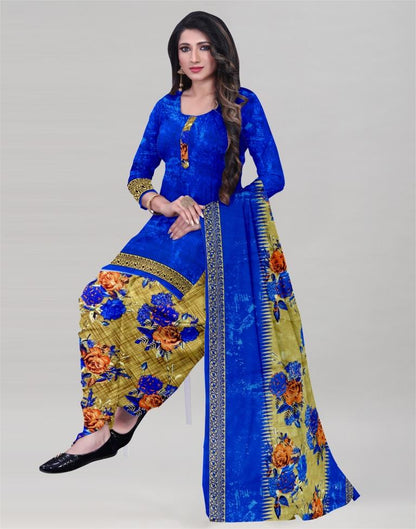 Valiant Royal Blue Printed Unstitched Salwar Suit | Leemboodi