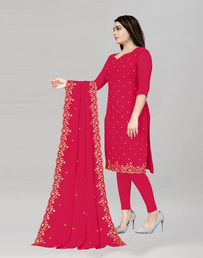 Whimsical Raspberry Red Georgette Embroidered Unstitched Salwar Suit | Leemboodi