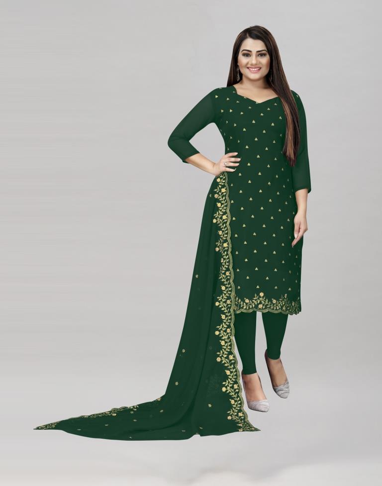 Sleek Dark Green Georgette Embroidered Unstitched Salwar Suit | Leemboodi