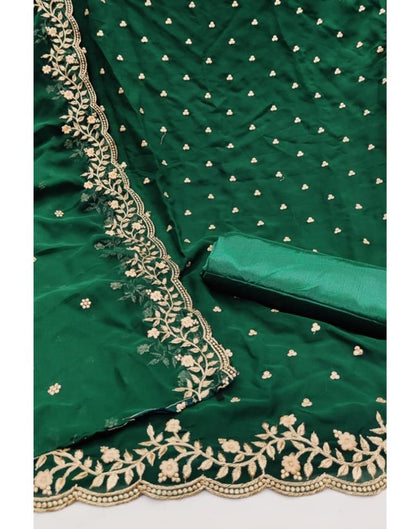 Sleek Dark Green Georgette Embroidered Unstitched Salwar Suit | Leemboodi