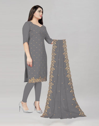 Favourable Grey Georgette Embroidered Unstitched Salwar Suit | Leemboodi