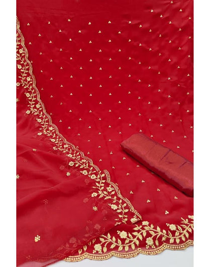 Lustrous Red Georgette Embroidered Unstitched Salwar Suit | Leemboodi