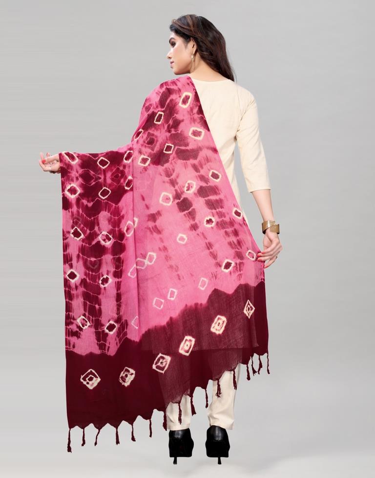 Punch Pink Coloured Cotton Bandhani Printed Dupatta | Leemboodi
