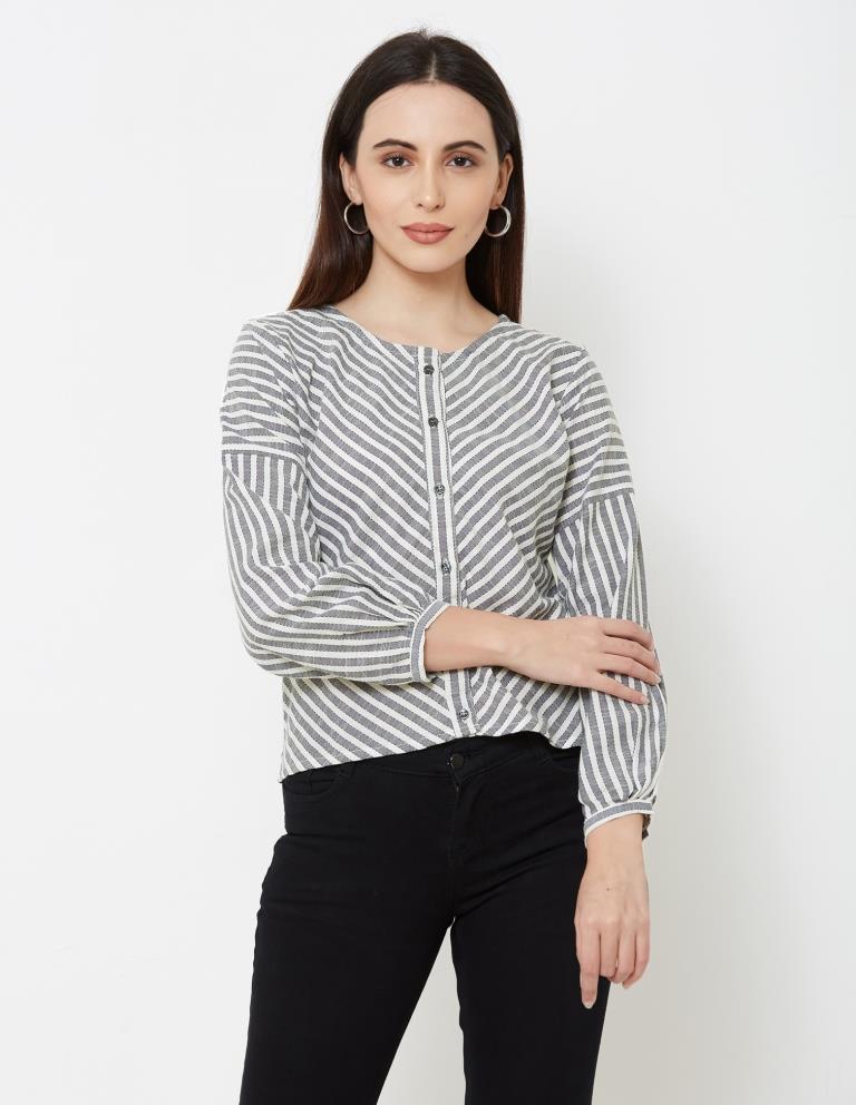 Modish Steel Blue Coloured Striped Cotton Shirt | Leemboodi