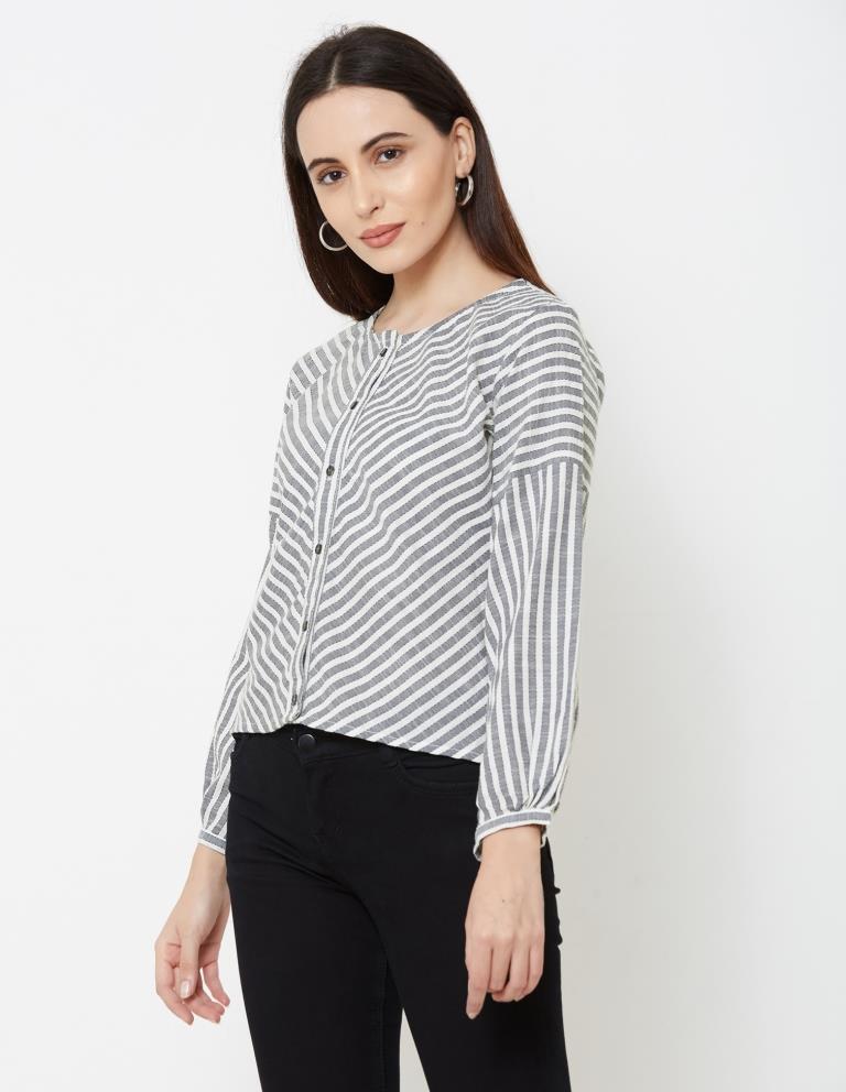Modish Steel Blue Coloured Striped Cotton Shirt | Leemboodi
