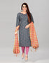 Beauteous Grey Cotton Embroidered Unstitched Salwar Suit | Leemboodi