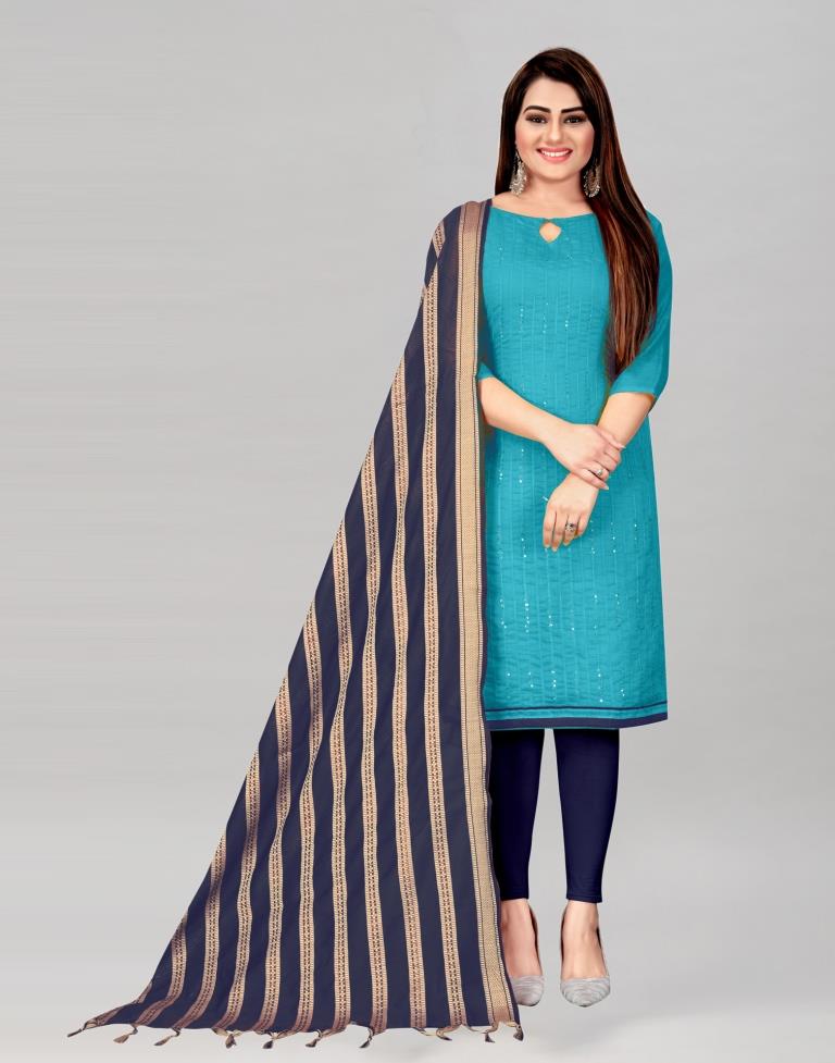 Charming Sky Blue Cotton Embroidered Unstitched Salwar Suit | Leemboodi