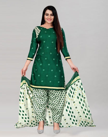 Blooming Green Cotton Printed Unstitched Salwar Suit | Leemboodi